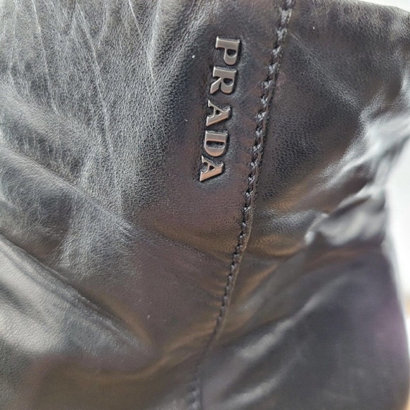 Prada Black Leather Ankle Boots 3" Block Heel Womens Size 9.5 9 39.5 Pointed Toe - Picture 7 of 8